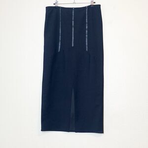 Tripp NYC Stretch Pencil Skirt XL Faux Leather Strips Black Slit Vintage 90s